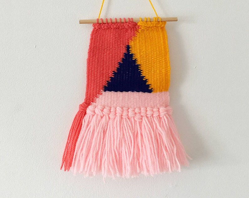 Woven Wall Hanging Triangle Design in Pink , Grey , Blue and Pink