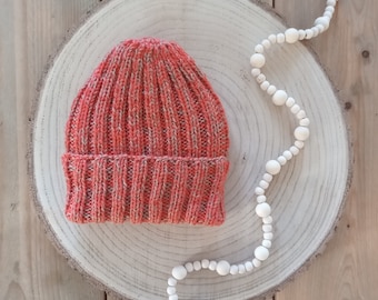 1-3 years kids hat - hand knitted , soft yarn , coral & camel colored , toddler beanie , mini beanie, mini hat, first birthday