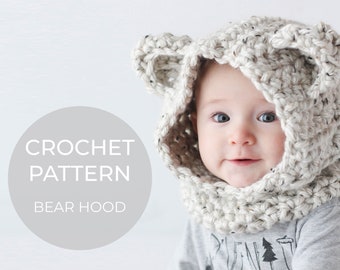 Crochet Bear Hood Pattern / Denim and Rain Bear Hood / Crochet Bear Hat Pattern / Crochet Pattern / Crochet Bear Toque / Bear Hat Pattern