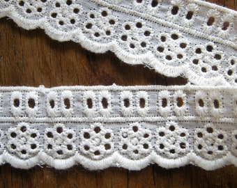 Ecru undyed cotton embroidered eyelet insertion lace trim, Broderie Anglaise Trim, cotton lace trim