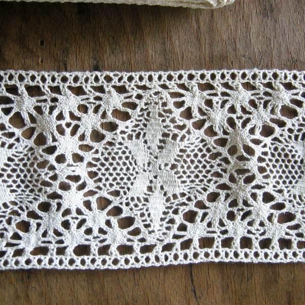 10 cm wide Cotton Crochet Lace Trim, Insertion lace, Ecru colour