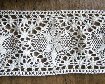 10 cm wide Cotton Crochet Lace Trim, Insertion lace, Ecru colour
