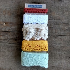 6 metres / Cotton Lace Trim Lot, Cotton lace trim pack, cotton lace ribbon, junk journal lace trim