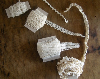10 metres - 11 yards / Cotton lace trim pack, cotton lace lot / Lace trim grab bag / Sewing junk journal lace / lace ribbon bag