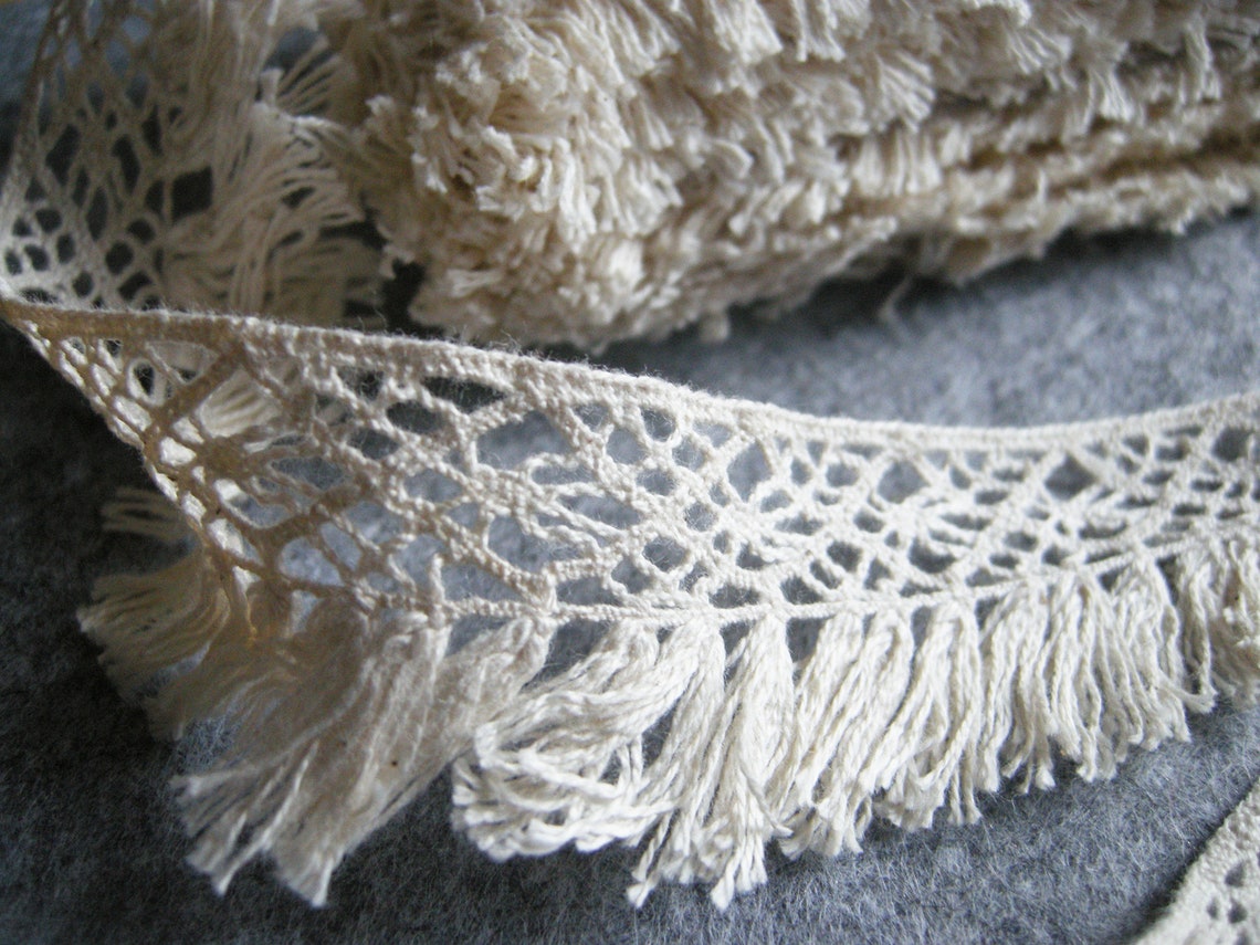 Crochet edging lace with tassel tassel fringe trim cotton Etsy