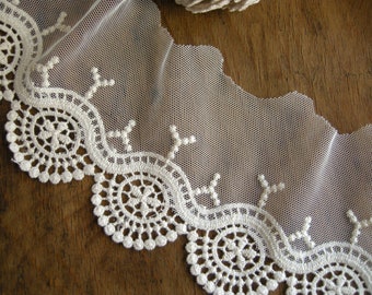 Cotton embroidered tulle edging lace trim, cotton tulle lace trim, beige colour