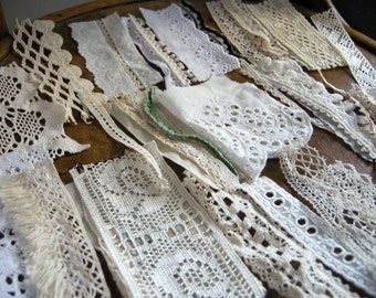 30 pieces of cotton lace trim pack, cotton lace lot box / Lace trim grab bag / Junk journal lace