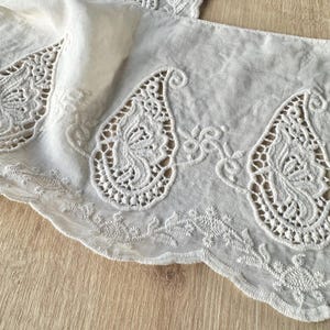 14cm wide, Cotton ecru undyed embroidered eyelet edging lace trim, Broderie Anglaise Trim, cotton lace trim