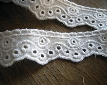 Cotton embroidered eyelet edging lace trim, Broderie Anglaise Trim, cotton lace trim, white