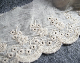 60 cm + 39 cm trims // Lace trim - Cotton lace trim - Broderie Anglaise - Embroidery eyelet lace trim - Edging lace trim - Floral lace
