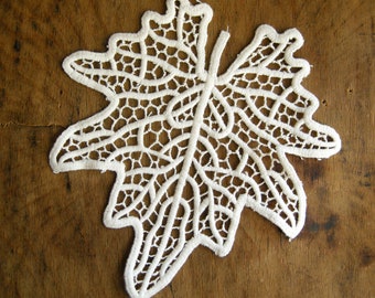 2 pieces of plane tree leaf cotton Lace Applique,  Machine made cotton applique patches, leaf applique