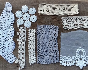 12 pieces of cotton lace trim pack, cotton lace lot box / Lace trim grab bag / Junk journal lace