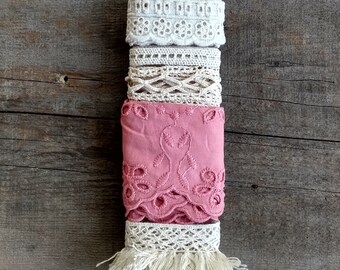 5 metres / Cotton Lace Trim Lot, Cotton lace trim pack, cotton lace ribbon, junk journal lace trim