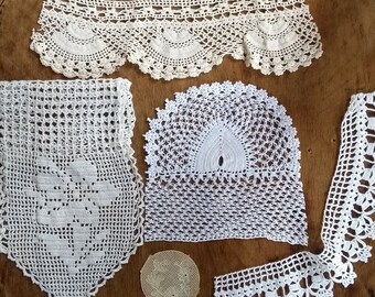 5 pieces of handmade vintage lace/ Sewing junk journal lace / Lace trim grab bag / Cotton lace trim pack, cotton lace lot