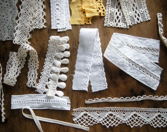 15 different lace / Sewing junk journal lace / Lace trim grab bag / Cotton lace trim pack, cotton lace lot