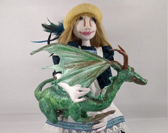 Art Doll-Avery and Mabel the Dragon Besties, an OOAK Cloth Art Doll