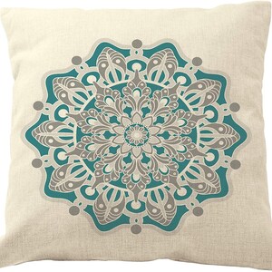 DrupsCo 18x18 Throw Pillow Cover Cotton Linen Boho Decor Pillow Case, Boho Themed Home Decor Mandala - Gray