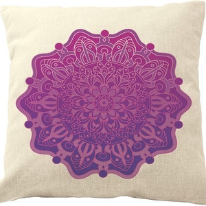 DrupsCo 18x18 Throw Pillow Cover Cotton Linen Boho Decor Pillow Case, Boho Themed Home Decor Mandala - Purple