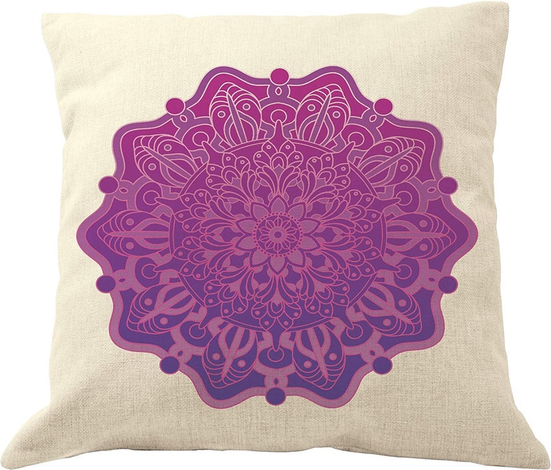 DrupsCo 18x18 Throw Pillow Cover Cotton Linen Boho Decor Pillow Case, Boho Themed Home Decor Mandala - Purple