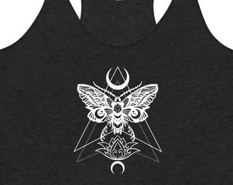 Witchy Moth Racerback Tank Top | Cottagecore Moon Design