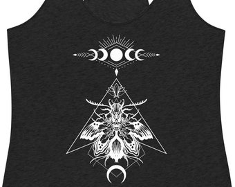 Luna Moth Racerback Tank Top | Boho Moon Phases, Bug Phish Tee