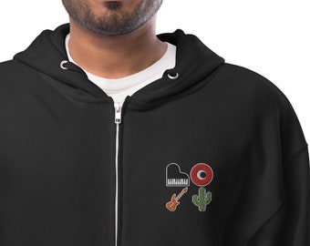 Embroidered Phish Hoodie: "I Love Phish" Unisex Fleece Zip-Up