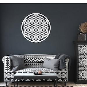Flower of Life Symbol Metal Home Decor | Sacred Geometry | Spiritual Art | Unique Housewarming Gift | Bedroom Wall Art
