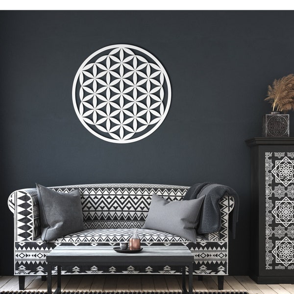 Flower of Life Symbol Metal Home Decor | Sacred Geometry | Spiritual Art | Unique Housewarming Gift | Bedroom Wall Art