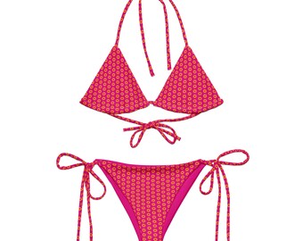 Pink Orange Phish Donuts Recycled String Bikini | All-Over Print Swimwear