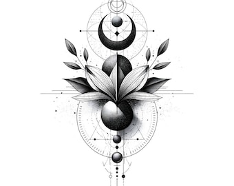 Geometrische lotus lijntekening | Hemelse geometrie IV | Printbare digitale download