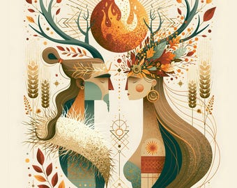 Volkskunst Oogstzon Muurdecoratie | Liefhebbers van Lughnasadh | Printbare digitale download