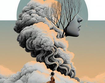 Surrealistische muurdecoratie met wolkenprofiel | Mind of Weather | Printbare digitale download