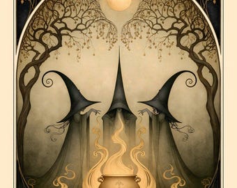 Vintage heksenhoeden Halloween print | Drie heksenhoeden | Printbare digitale download | Herfst PNG