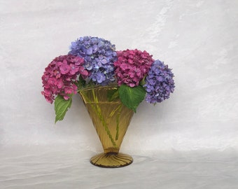 Giftable for that Collector Fan-Shaped Flower Vases Two Vintage AmberBrown Hand Blown Handblown