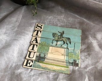 Antique Victorian Sliced Puzzle of George Washington Statue in Washington Square Park, New York City