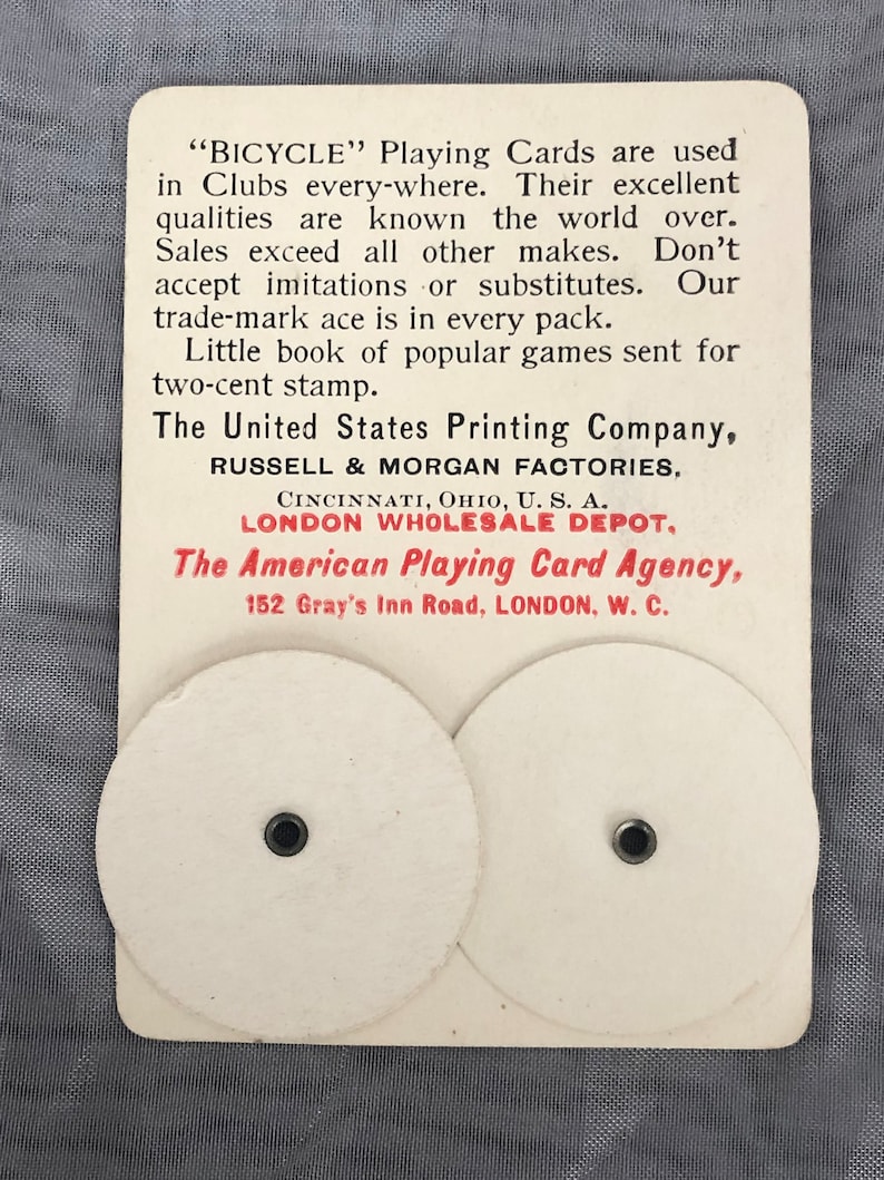 Russell & Morgan Bicycle Playing Cards The United States Printing Company Card Game Score Keeper Antique Advertising Victor E Mauger image 3