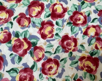 Vintage Fabric by Laurette Design for Bloomcraft Vintage Floral Rose Print Textile for Sewing Projects, Cottagecore Home Decor