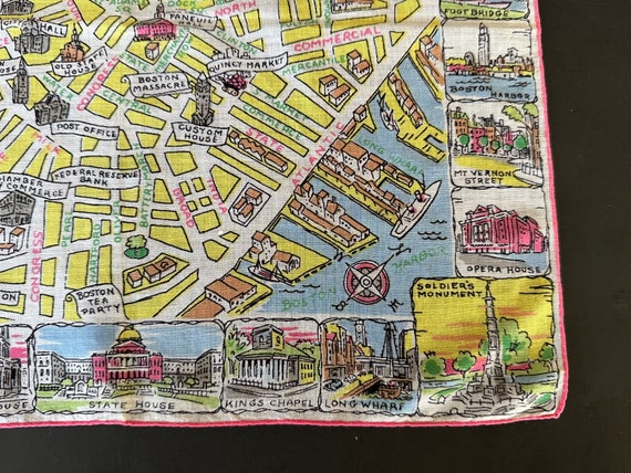Vintage Handkerchief with Boston Pictorial Map - image 4