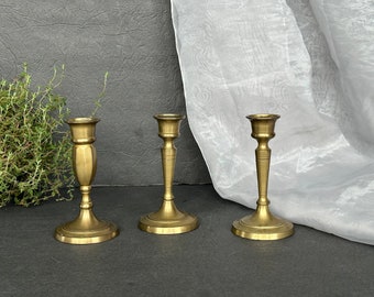 Vintage Brass Candlestick Holders Set of 3 Candle Holders for Dining Room Table Decor