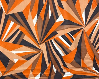 Vintage Art Deco Style Fabric Geometric Abstract Print in Orange Brown & White