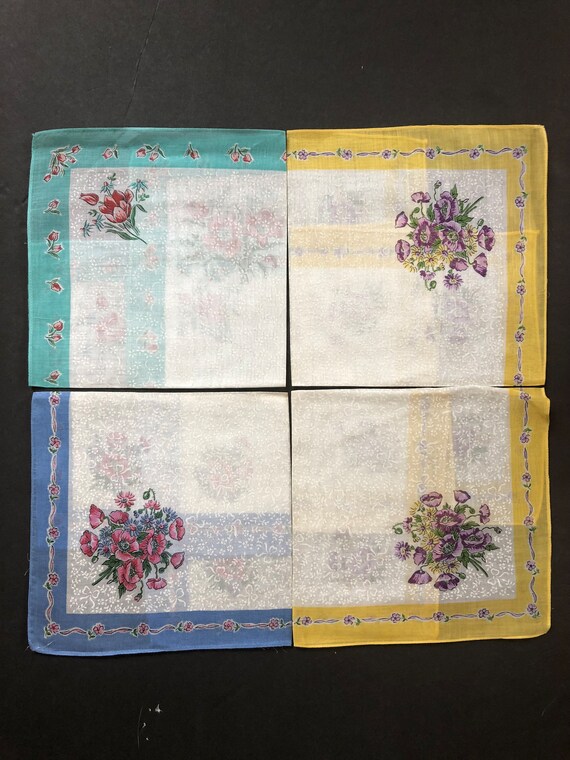 Vintage Floral Handkerchief Set of 4, Hankies for… - image 8