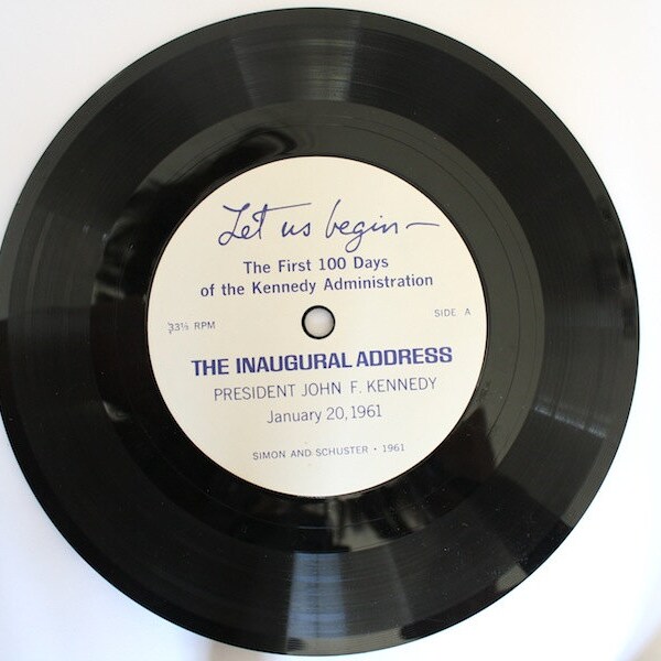 JFK Vintage Vinyl President John F. Kennedy Inaugural Address Recording 33 1/2 RPM - Let Us Begin Speech - Record - 1961