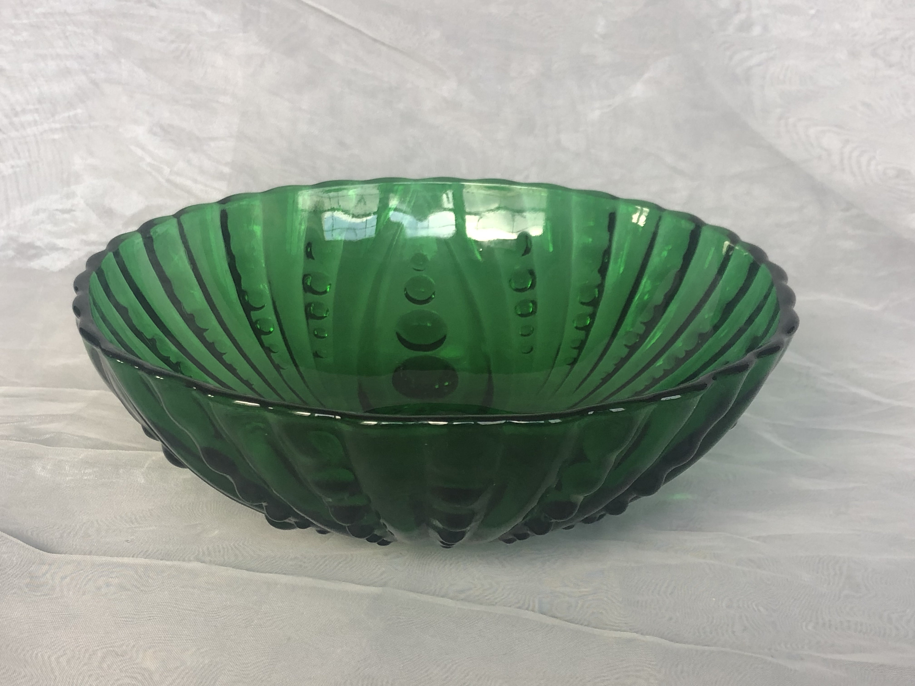 3pc set Mid Century Centerpiece Green Satin Glass set Mid Century Green