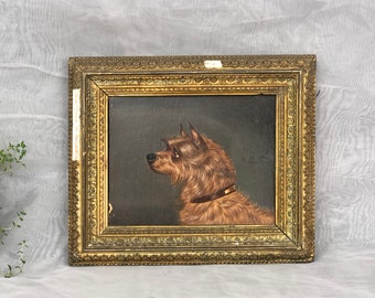 Antique Dog Oil Portrait by Edwin Loder of Bath (British, 1827-1885), Original 19th Century Dog Painting of a Terrier Dog Home Decor