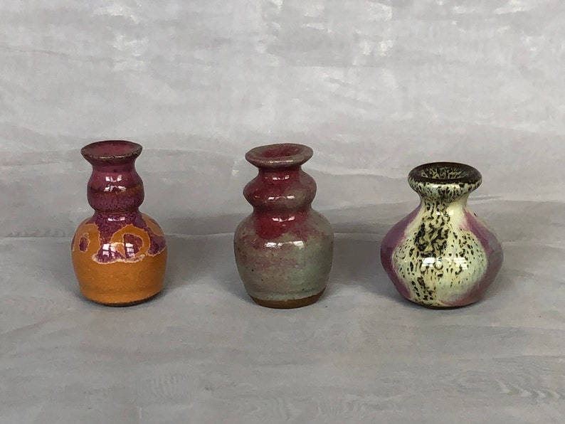 Miniature Art Pottery Vase Trio Set, Vintage Studio Art Pottery Decor for Shelf Accent image 5