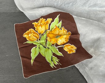 Vintage Floral Hankie Handkerchief with Yellow Tulips
