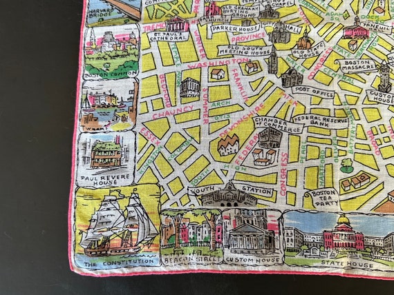 Vintage Handkerchief with Boston Pictorial Map - image 5