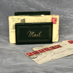 Vintage Desk Mail Holder for Home Office Decor, Faux Leather Letter Organizer, Vintage Pharmaceutical Advertising Swag Tetracyn Tetrastatin