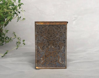 Art Nouveau Bronze Cigarette Case Vintage Decorative Metal Box with Sliding Lid Top