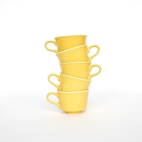 Harvest Gold Cups Vintage Yellow Stoneware 1970s Retro Kitchen Set of 5